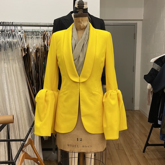*SOLD* Prabal Gurung Tulip-sleeve Crepe Blazer In Yellow ss19 - Picture 8 of 11